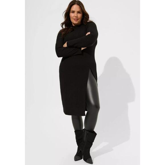 Torrid Dress Womens Large 12 Front Slit Midi Tunic Top Ribbed BodyCon Mock Neck - Picture 2 of 13